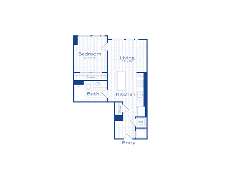 Floor plan for 1 bed, 1 bath, 583 sqft
