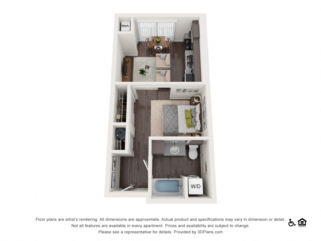 Floor plan for studio, 1 bath, 486 sqft