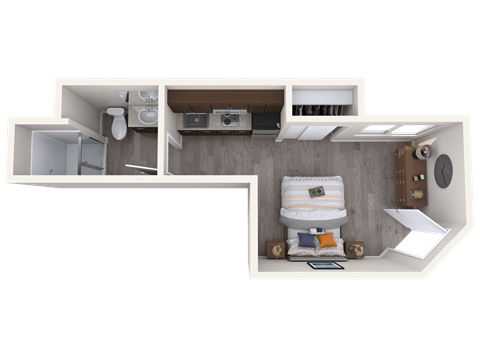 Floor plan for studio, 1 bath, 238 sqft