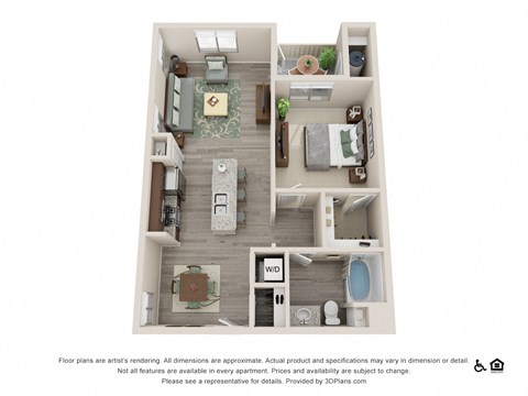Floor plan for 1 bed, 1 bath, 824 sqft