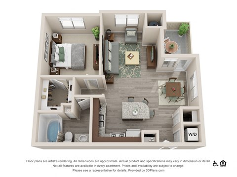 Floor plan for 1 bed, 1 bath, 790 sqft