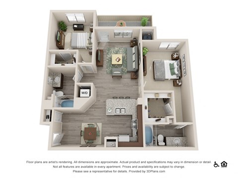 Floor plan for 2 beds, 2 baths, 1142 sqft