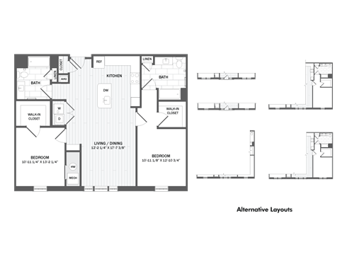 Floor plan for 2 beds, 2 baths, 1229 sqft