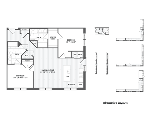 Floor plan for 2 beds, 2 baths, 1192 sqft