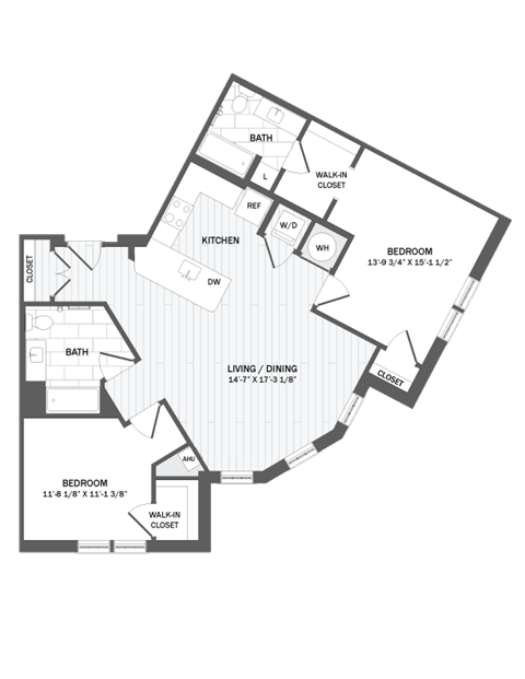 Floor plan for 2 beds, 2 baths, 1144 sqft