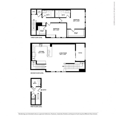 Floor plan for 2 beds, 2.5 baths, 1547 sqft