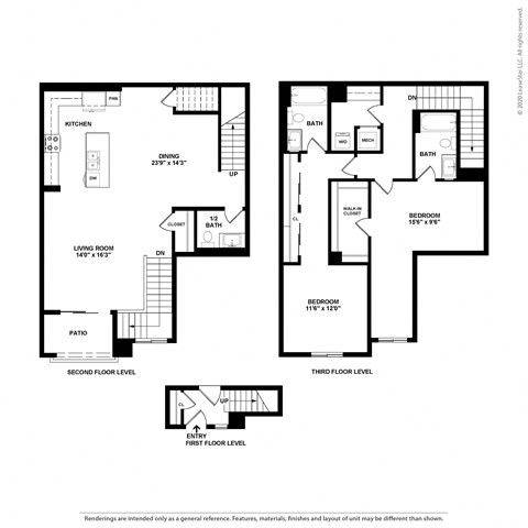 Floor plan for 2 beds, 2.5 baths, 1881 sqft