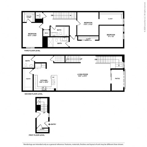 Floor plan for 3 beds, 2 baths, 1974 sqft