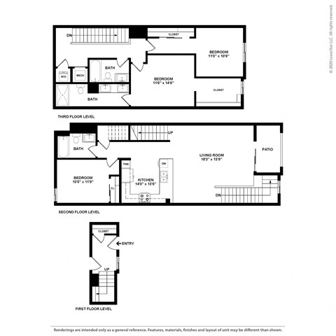 Floor plan for 3 beds, 3 baths, 1812 sqft