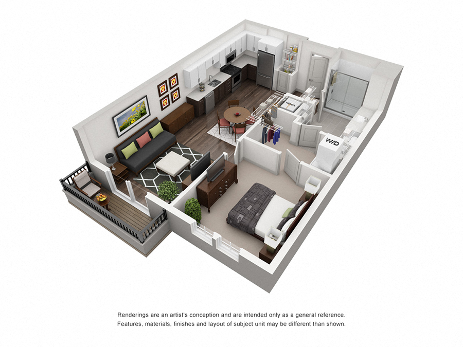 Floor plan for 1 bed, 1 bath, 721 sqft