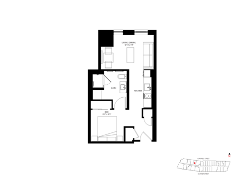 Floor plan for studio, 1 bath, 480 sqft