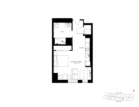 Floor plan for studio, 1 bath, 484 sqft