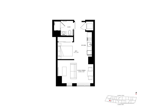Floor plan for studio, 1 bath, 471 sqft
