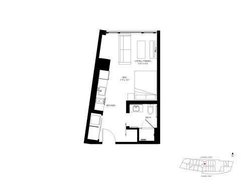 Floor plan for studio, 1 bath, 372 sqft