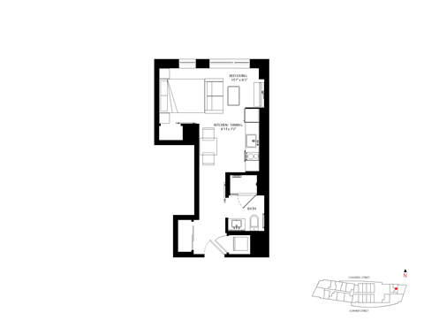Floor plan for studio, 1 bath, 396 sqft
