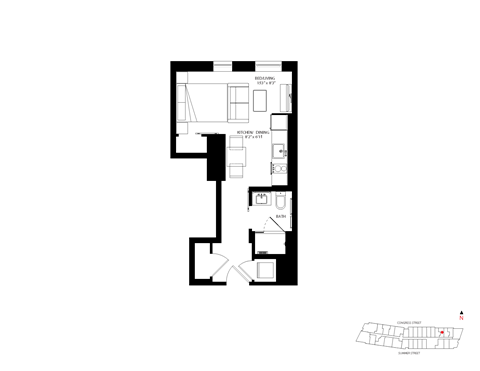 Floor plan for studio, 1 bath, 368 sqft