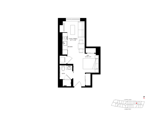 Floor plan for studio, 1 bath, 397 sqft
