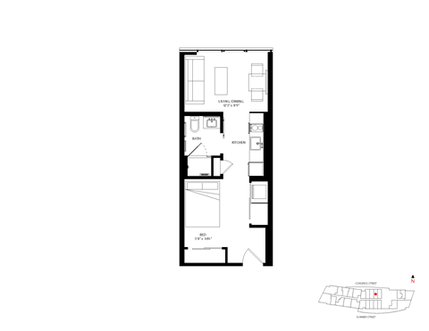 Floor plan for studio, 1 bath, 402 sqft