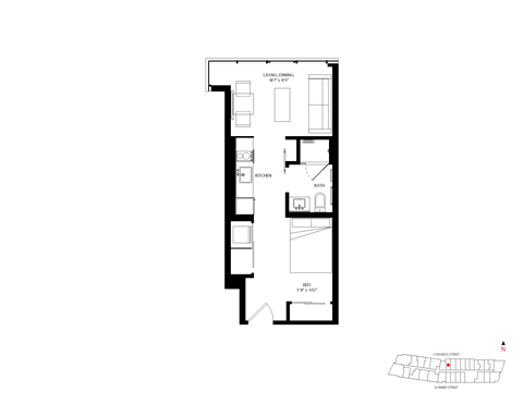 Floor plan for studio, 1 bath, 403 sqft