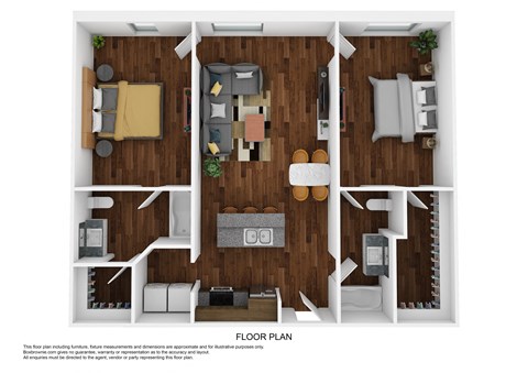 Floor plan for 2 beds, 2 baths, 1054 sqft