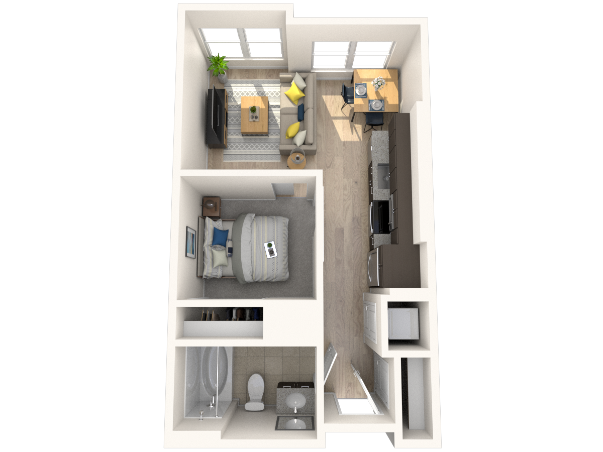 Floor plan for studio, 1 bath, 495 sqft