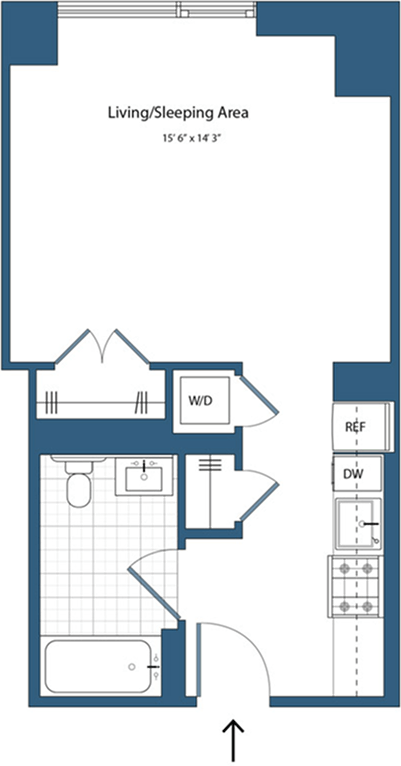 Floor plan for studio, 1 bath, 442 sqft