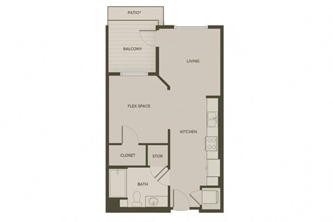 Floor plan for studio, 1 bath, 665 sqft