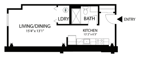Floor plan for studio, 1 bath, 435 sqft