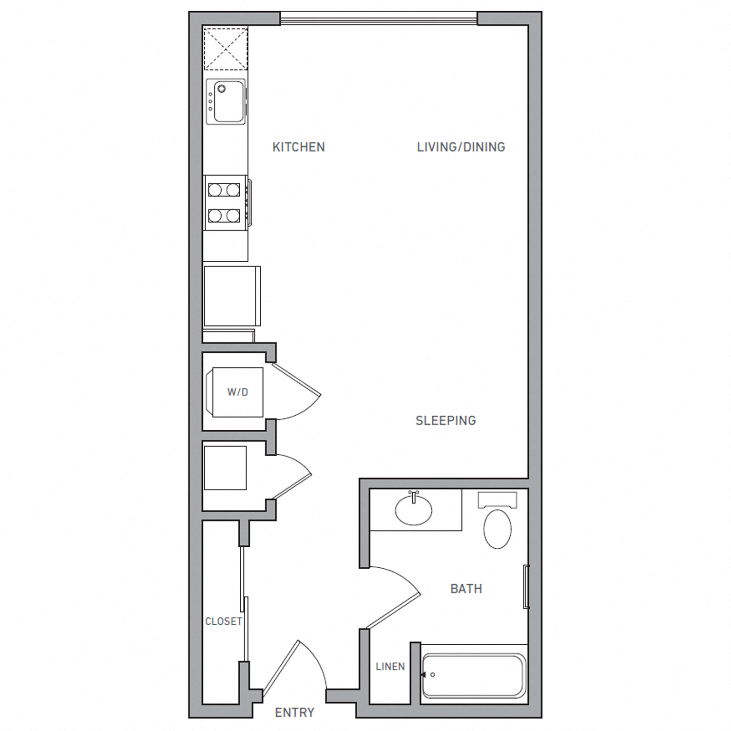 Floor plan for studio, 1 bath, 501 sqft