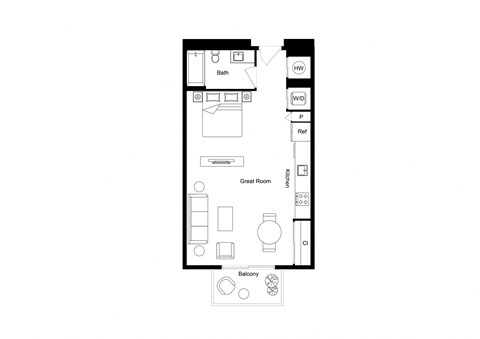 Floor plan for studio, 1 bath, 570 sqft