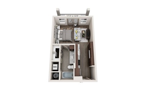 Floor plan for studio, 1 bath, 504 sqft