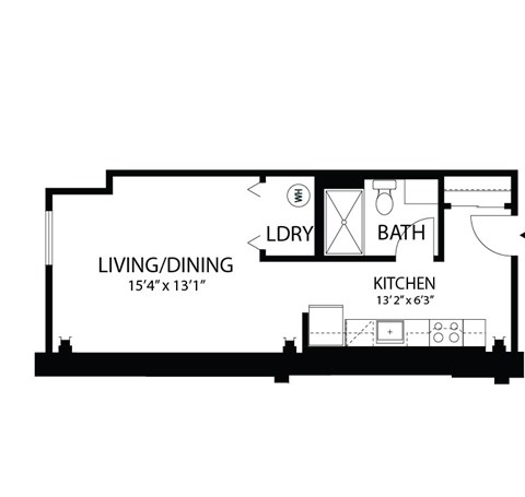 Floor plan for studio, 1 bath, 435 sqft