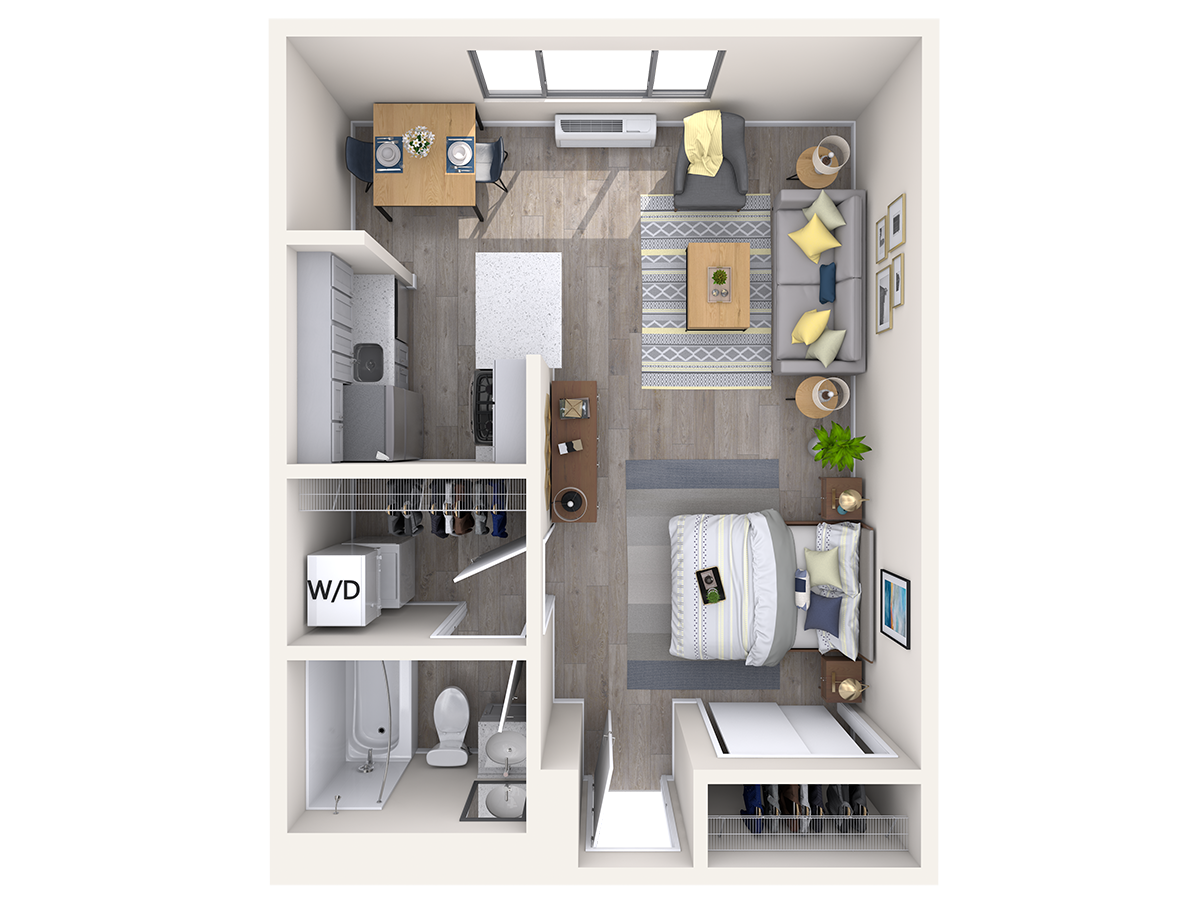 Floor plan for studio, 1 bath, 703 sqft