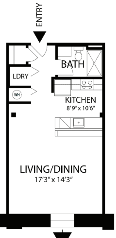 Floor plan for studio, 1 bath, 535 sqft