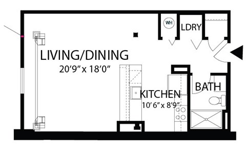 Floor plan for studio, 1 bath, 540 sqft