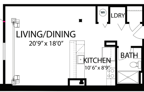 Floor plan for studio, 1 bath, 540 sqft