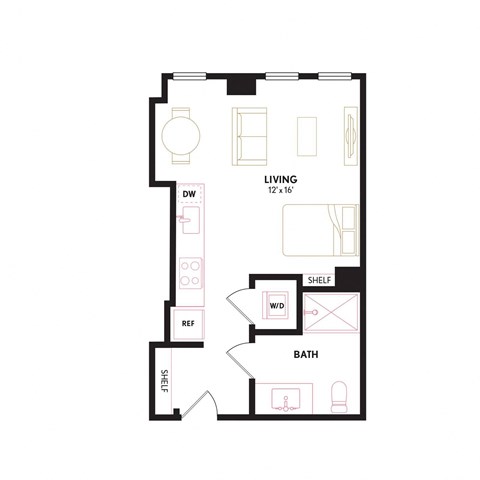Floor plan for studio, 1 bath, 429 sqft