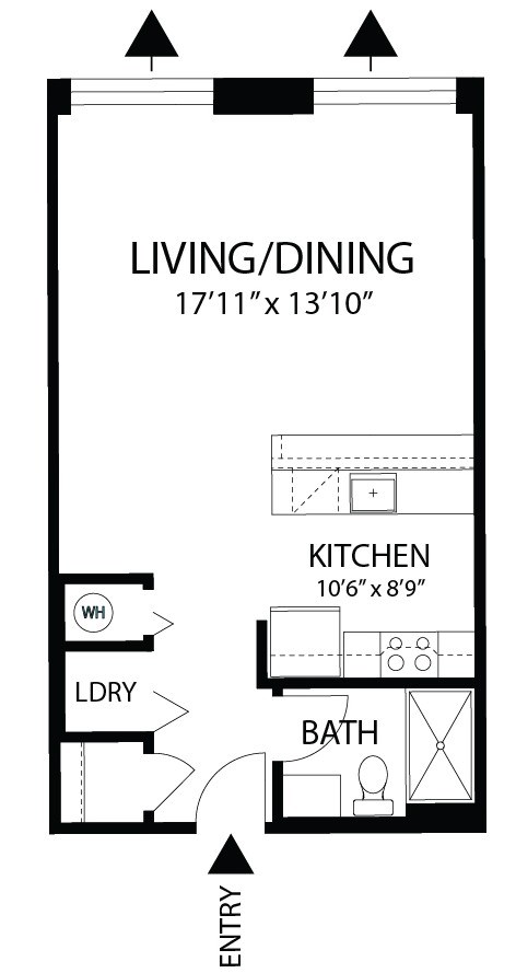 Floor plan for studio, 1 bath, 550 sqft