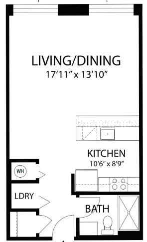 Floor plan for studio, 1 bath, 550 sqft