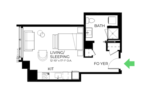 Floor plan for studio, 1 bath, 485 sqft