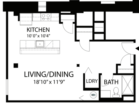 Floor plan for studio, 1 bath, 560 sqft