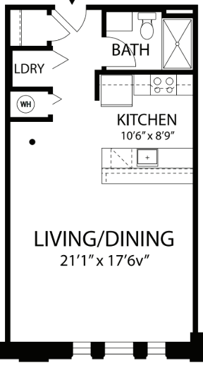 Floor plan for studio, 1 bath, 560 sqft