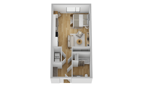Floor plan for studio, 1 bath, 523 sqft