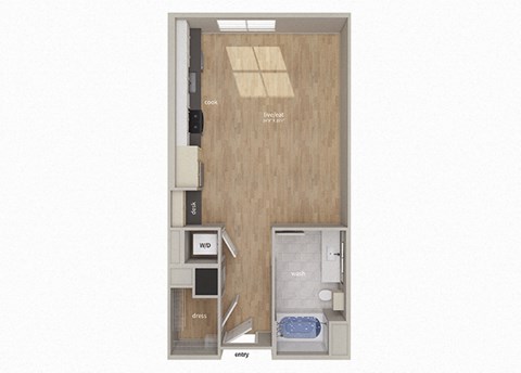 Floor plan for studio, 1 bath, 604 sqft
