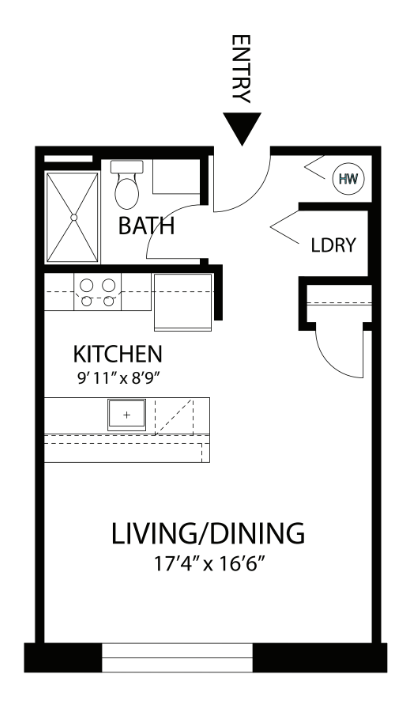 Floor plan for studio, 1 bath, 820 sqft