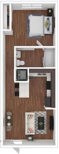 Floor plan for studio, 1 bath, 575 sqft