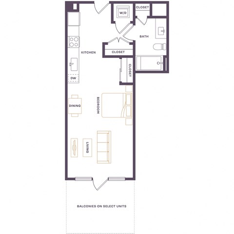 Floor plan for studio, 1 bath, 444 sqft