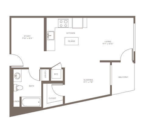 Floor plan for studio, 1 bath, 616 sqft