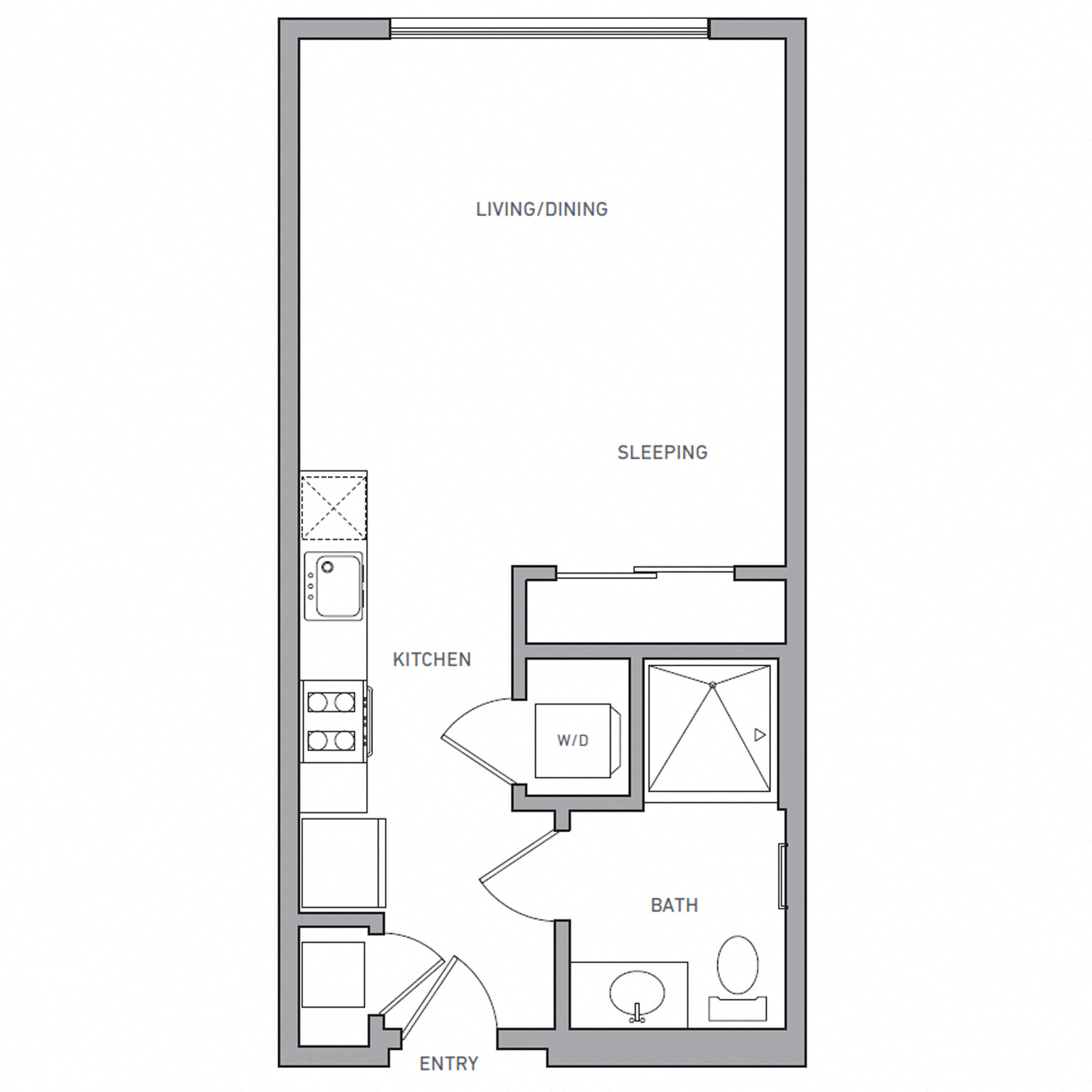 Floor plan for studio, 1 bath, 501 sqft