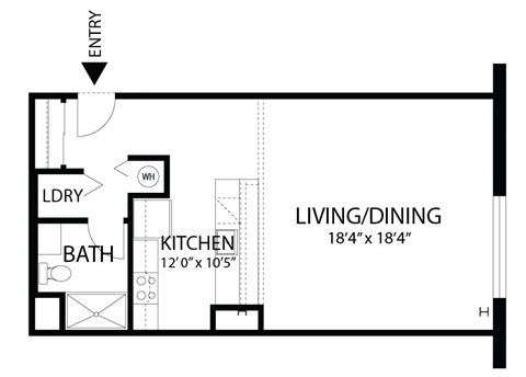 Floor plan for studio, 1 bath, 660 sqft